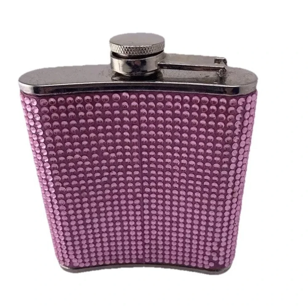 Bling Bling Pink Vintage Steel 7oz/Pocket Whiskey Wine Flask w/Funnel Patron Tea